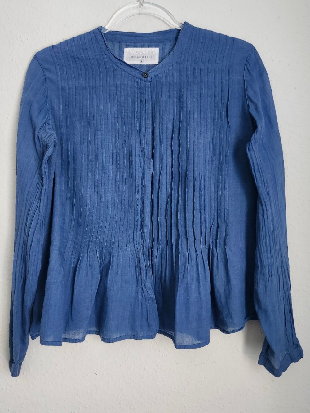 KHADI and CO. Bess Nielsen Pintuck Pleated Cotton Peplum Button Tunic Top L